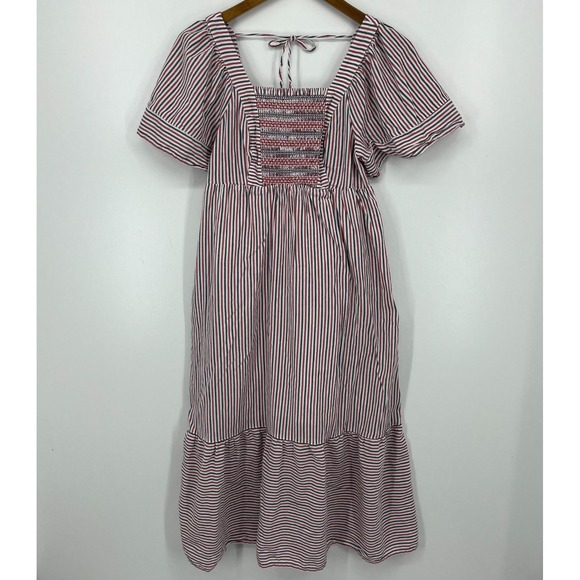 Old Navy Dresses & Skirts - Old Navy Fit & Flare Short-Sleeve Striped Tie-Back Midi Dress Women's XS Red
